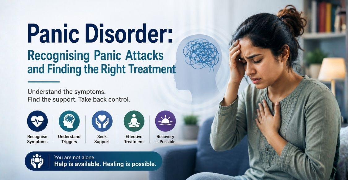 Illustration of panic disorder symptoms and mental health treatment